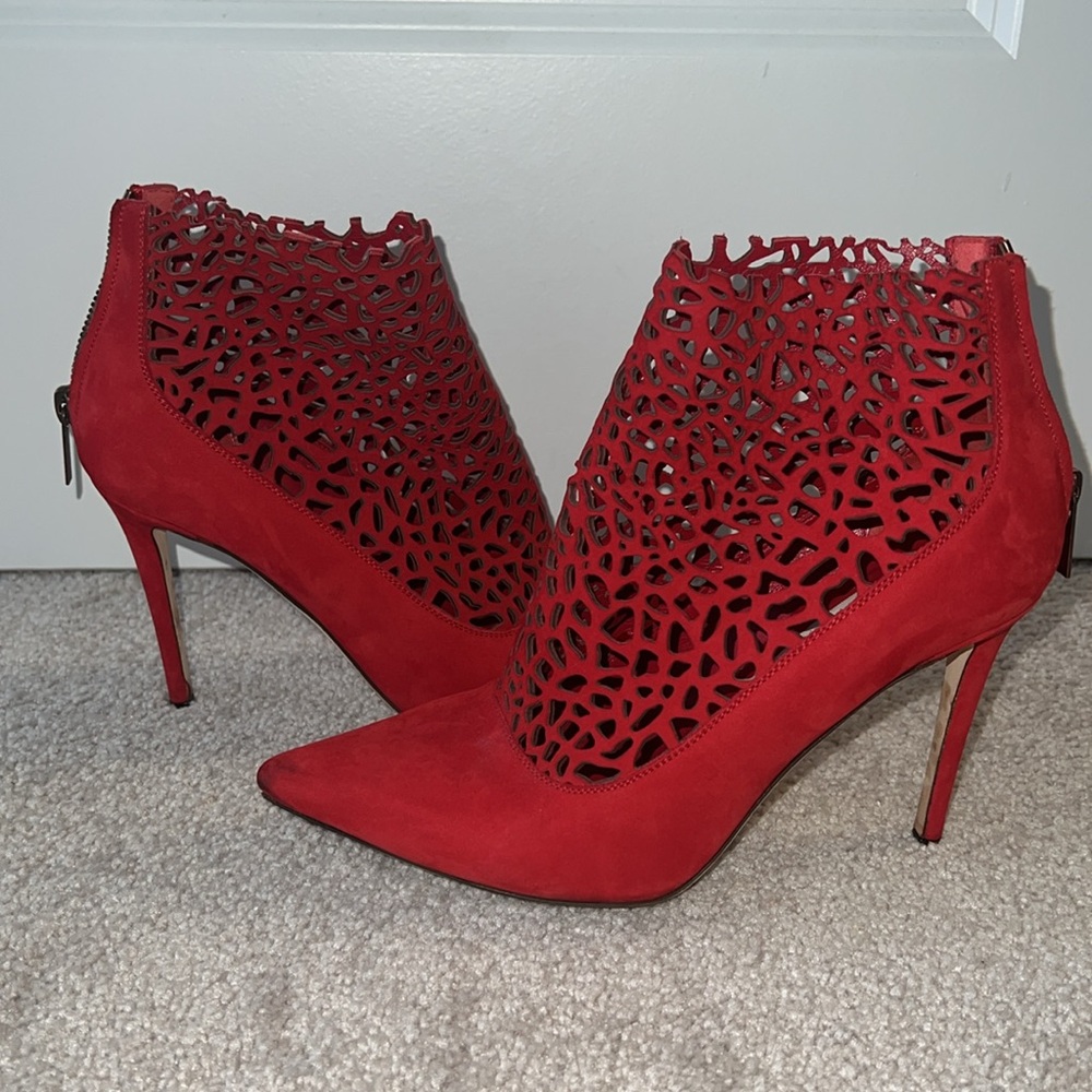 Jimmy Choo Red zip up caged high heels boots size 37/7